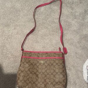 Coach pink and brown shoulder purse